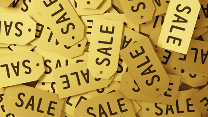金色のセールタグがたくさん置かれた画像。