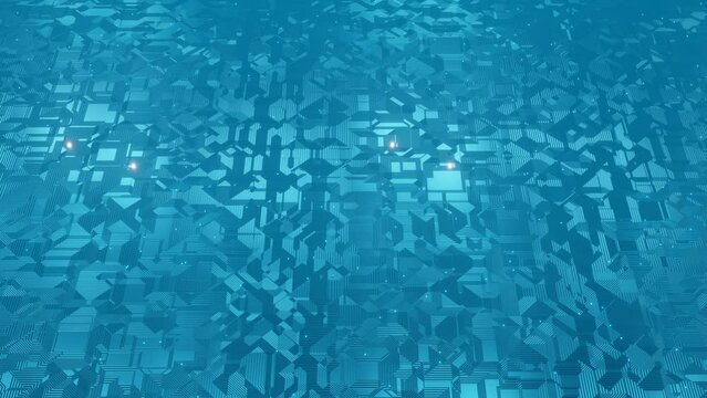 abstract blue illuminated particles rise. abstract cyber  electronic circuit. crypto security system CPU and GPU animation.