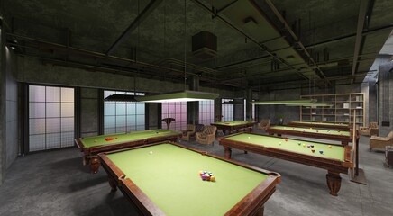 Pool room interior 3d illustration