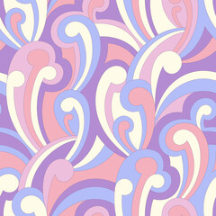 Vector nostalgic retro 60s groovy print. Vintage abstract background. Hippie psychedelic seamless pattern. Textile and surface design with old fashioned hand drawn naive geometric print