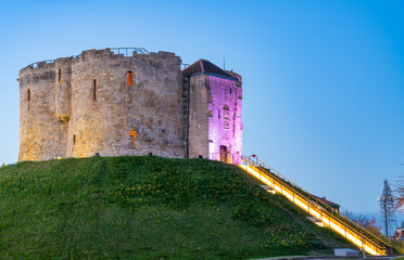 Castle of The city of York at dusk in United Kingdom. England