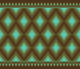 Dark Green Brown Symmetry Geometric Ethnic Seamless Pattern
