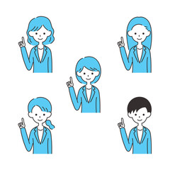 女性のビジネスマン　上半身アイコンセット　ひらめき