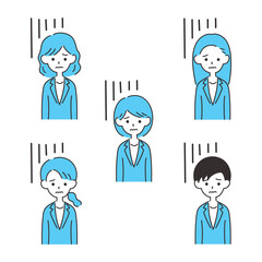 女性のビジネスマン　上半身アイコンセット　ショック