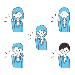 女性のビジネスマン　上半身アイコンセット　ガッツポーズ