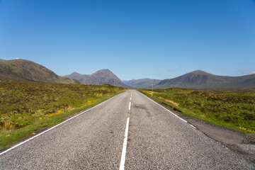 Road A66 in Lake District wwith Blencathra peak in the background. England
