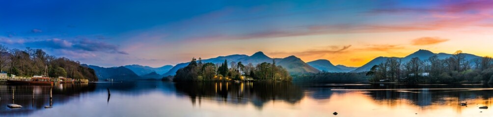 Derwentwater lake at sunset in Lake District. England