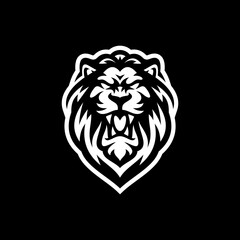 Angry lion head line art mascot logo design. Lion vector illustration on dark background