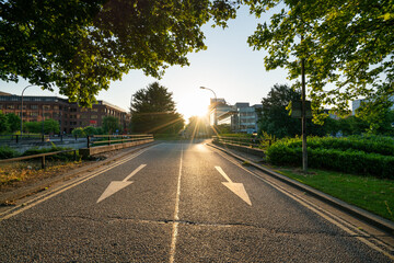 Midsummer boulevard at sunrise in Milton Keynes. England