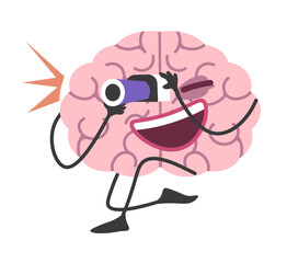 Curious brain, mind character with binoculars