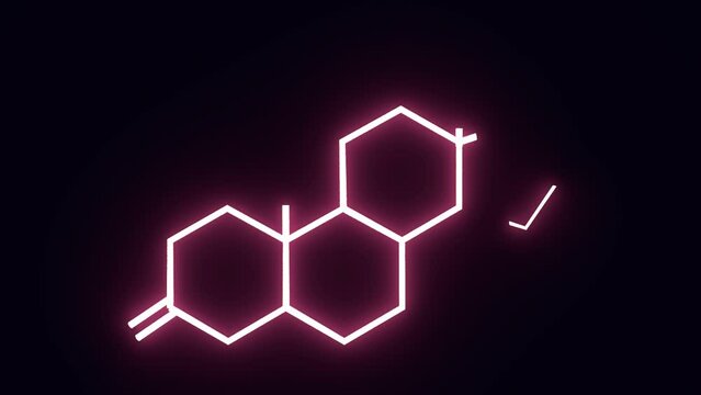 Chemical molecular formula hormone testosterone. Neon shine lines