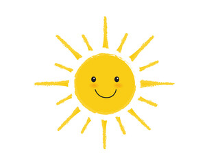 Sun smile icon isolated on white background. Cute sun flat icon design. Vector illustration.
