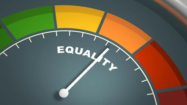 Abstract meter with scale reading low level of equality. Concept of racial equality and anti-racism. 3D render