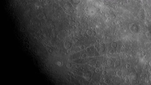 Surface of Planet Mercury. Realistic 3D render of mercury and stars. [ProRes - UHD 4K]