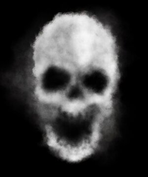 Smoked skull floating in the dark