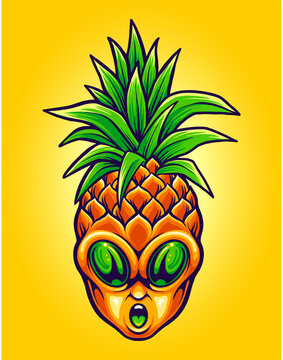 Pineapple fruit alien head cartoon Vector illustrations for your work Logo, mascot merchandise t-shirt, stickers and Label designs, poster, greeting cards advertising business company or brands.