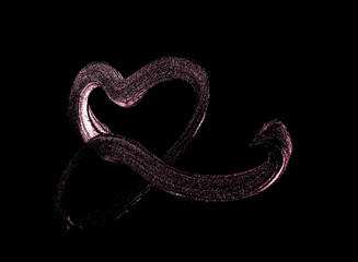 Gold rose pink ink brush strokes isolated on black background. with clipping path.