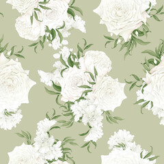 Seamless pattern of white florals