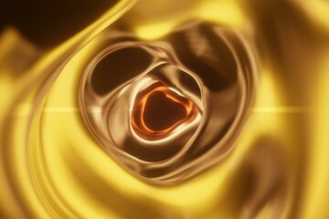 Abstract background of colorful swirl concept with contrasting gold and red gradient, and spiral object rotating to center of focus.