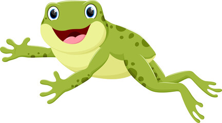 Cartoon happy frog jumping , isolated on white background