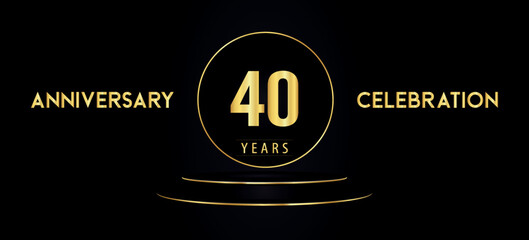40 years anniversary celebration logotype with black and golden podium pedestal isolated on black background. Premium design for banner, poster, greeting card, weddings, birthday party, graduation.