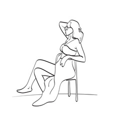 line art fasionable woman with sunglasses sitting on chair illustration vector hand drawn isolated on white background