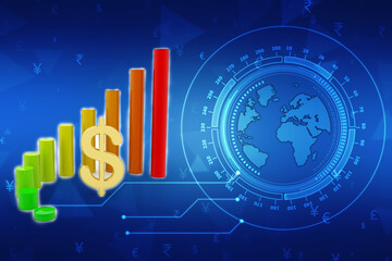 Dollar Financial Success Bar Chart Graph Growing Up 3d Render Illustration