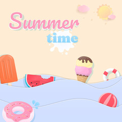 Summer background with dessert floating in the sea