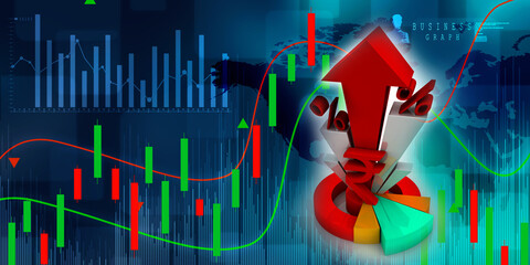 3d rendering Stock market online business concept. business Graph with indian rupee sign