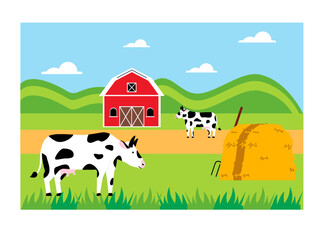 Obraz na płótnie Canvas Dairy farm. Cows left free on the farm. Farm vector illustration. 