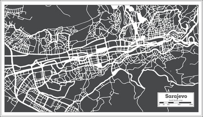 Sarajevo Bosnia and Herzegovina City Map in Black and White Color in Retro Style. Outline Map.
