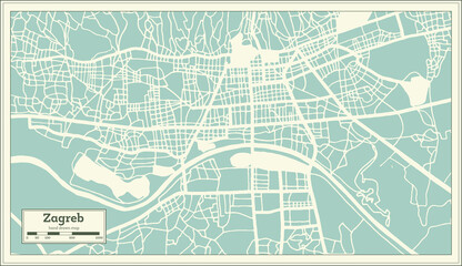 Zagreb Croatia City Map in Retro Style. Outline Map.