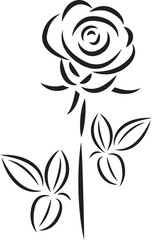 Roses flowers and leaves. Linear simple style