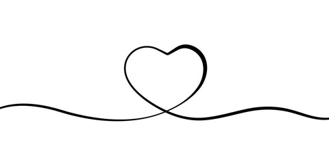 Heart Simple Line Art Drawing. Heart Silhouette Black Sketch on White Background. Continuous Line Drawing of Love Symbol. Abstract Minimalistic Vector Illustration.