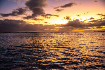 Incredible sunset at Waikiki Beach, Hawaii, USA. 