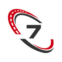 Letter 7 Transport Sign, Transportation Logo Design Template. Automotive Sport Road Logo Element
