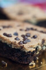 detail close up chocolate chip brownie