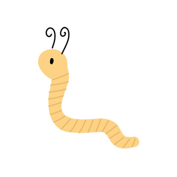 Earth worm on a white background, vector illustration insect in cartoon style for card, sticker