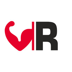 Letter R Fitness Logo Design. Healthy Arm Body Builder Logo Design Vector Template