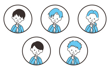 男性のビジネスマン　アイコンセット　悩む、考える