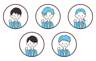 男性のビジネスマン　アイコンセット　ガッツポーズ