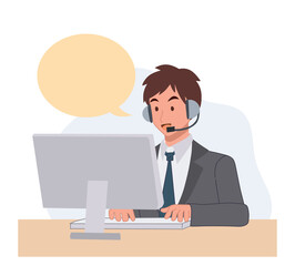Fototapeta na wymiar Customer service, call center, hotline.Online technical support.telemarketing agents. flat vector cartoon illustration.