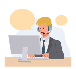 Customer service, call center, hotline.Online technical support.telemarketing agents. flat vector cartoon illustration.