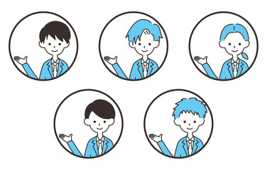 男性のビジネスマン　アイコンセット　案内