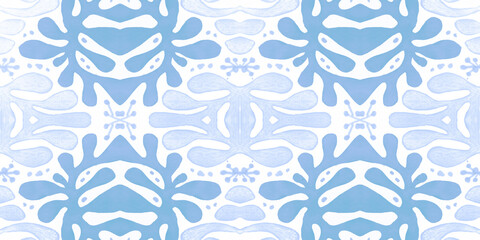 Fototapeta na wymiar Retro tile pattern. Seamless azulejo design. Watercolor portuguese ornament.