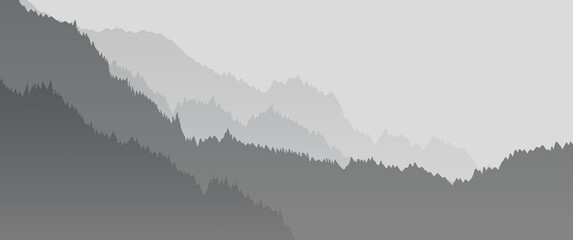 Mountain in the morning vector landscape scenery, can be used for background, desktop background, backdrop, nature banner background template, adventure or travel banner