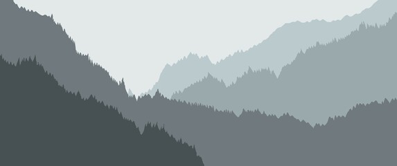 Mountain in the morning vector landscape scenery, can be used for background, desktop background, backdrop, nature banner background template, adventure or travel banner