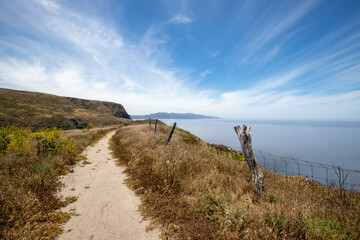 North Bluff hiking trail on Santa Cruz island in the Channel Islands National Park off the gold coast of southern California United States - obrazy, fototapety, plakaty