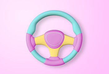 Toy car steering wheel. safety drive for kids concept, 3D renderinng Image.	 - obrazy, fototapety, plakaty