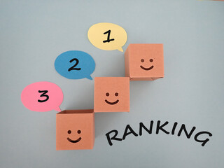 ランキングの単語と１２３の数字、笑顔のイメージ